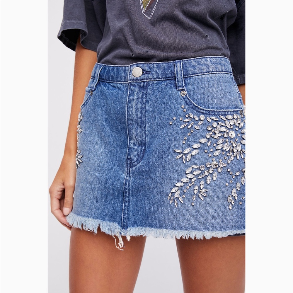 Free People Blue Embellished Mini Skirt
